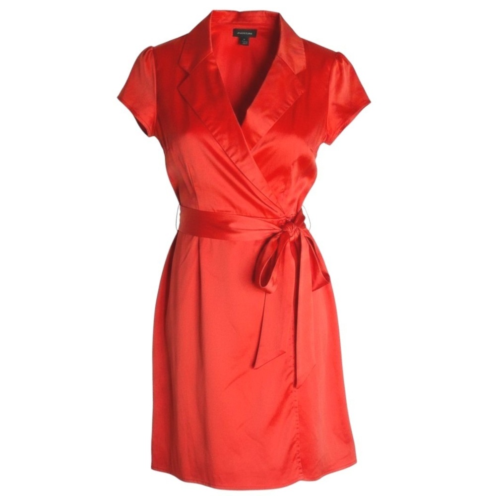 Spense Tie Waist Wrap Shirt Dress Women L 14 Red Mod Rockabilly Pockets Collared